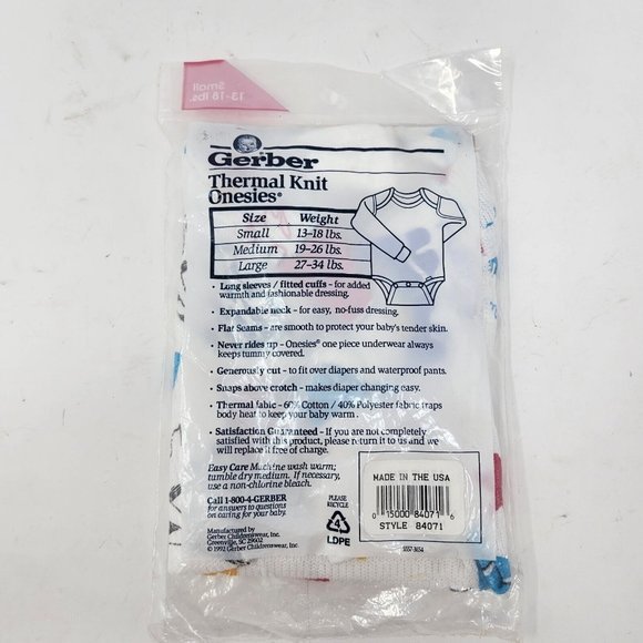 Vintage Gerber Onesies Long Sleeve Thermal Zoo Animal Sz‎ Small 13- 18 Lbs - Picture 2 of 5